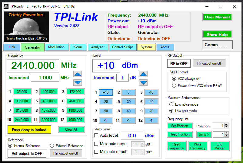 TPI-1001-C Signal Generator Tab