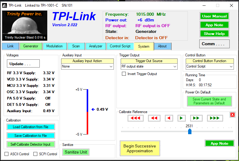 TPI-1001-C Signal Generator System Tab